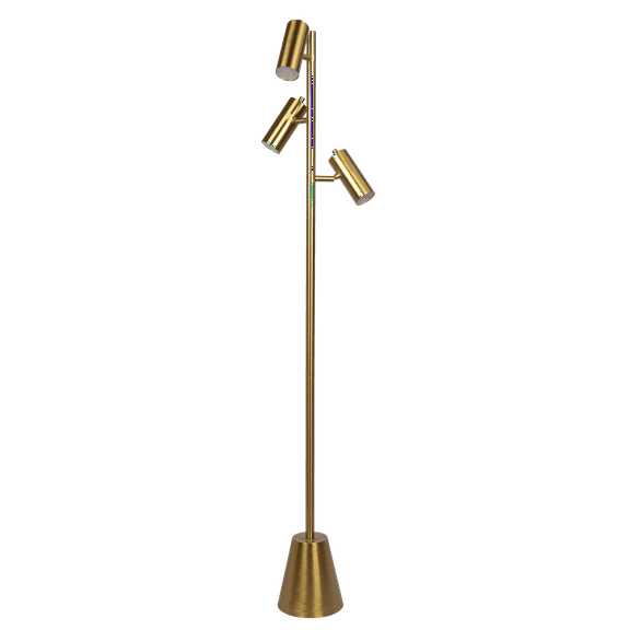 Living Room Lamp, Lumina Brassed Gold Floor Lamp with Rotary Switch Triple Spots Metal Cone Base, Gold Living Room Light,Brass Living Room Lighting Fixture, Lighting Living Room Lighting