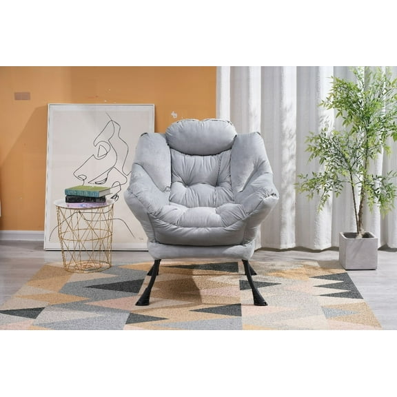 Living Room Lazy Chair in Modern Cotton Fabric, Single Steel Frame Armrest Chair with Side Pocket (Light Gray02), Offering Comfort & Stability