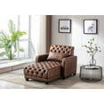 thumbnail image 1 of Living Room Leisure Sofa Chair,Upholstered Button Tufted Chaise Lounge,Adjustable Backrest Lounge Sofa Bed with Cup Holder and Side Pocket,Convertible Reclining Chair for Bedroom Office,Brown, 1 of 7