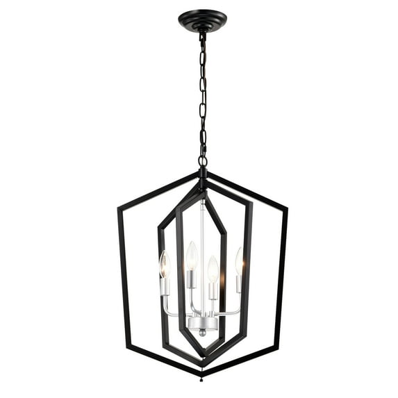 Living Room Light 4-Light Farmhouse Kitchen Chandeliers, Matte Black and Sliver Vintage Rustic Cage Light Fixture Adjustable Height Chandeliers for Dining Room Hallway Foyer Entryway(E12 Bulbs Not