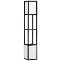 Living Room Light HOMCOM Modern Floor Lamp with Shelves & Dual Ambient Lighting, Tall Standing Lamp for Living Room, Bedroom with Fabric Lampshade (Bulb not Included), Black,Living Room Lamp