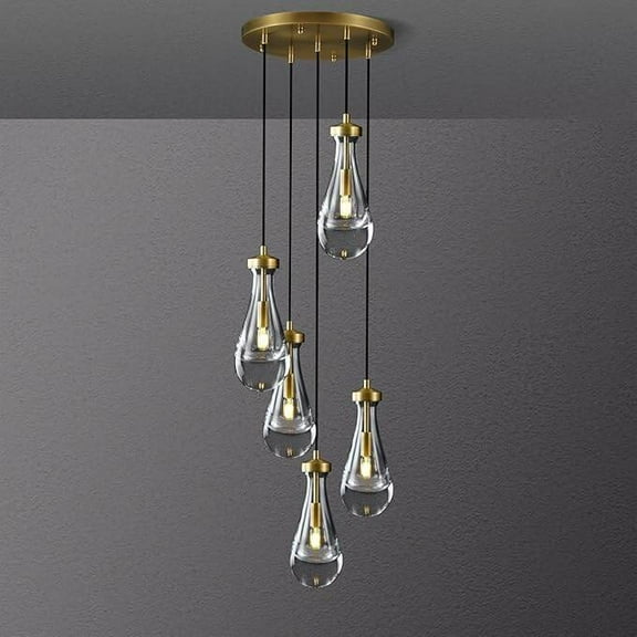 Living Room Lighting 5 Light Cluster Pendant Light, Brass High Ceiling Chandeliers Adjustable, Living Room Pendant Light, Foyer Chandeliers, Stairwell Pendant Lights,E12 not Including Bulb,Living Roo