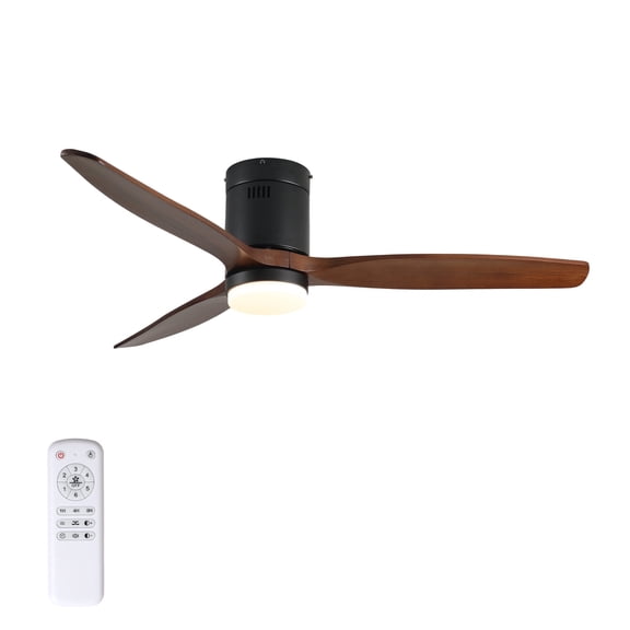 Living Room Lighting 52 Inch Ceiling Fan with Light, 3 Dark Walnut Solid Wood Blades,Remote Control,6-speed Reversible DC Motor for Bed Room,Dining Room,Living Room.,Living Room Ceiling Lights