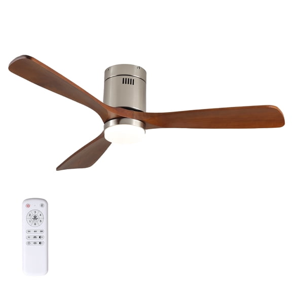 Living Room Lighting 52 Inch Ceiling Fan with Light, 3 Light Walnut Solid Wood Blades,Remote Control,6-speed Reversible DC Motor for Bed Room,Dining Room,Living Room.,Living Room Ceiling Lights