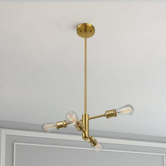 Living Room Lighting Trellis Four Lights Modern Gold Chandelier Vintage Pendant Fixture for Living Room Dining Kitchen 15"W × 6.75"H,Living Room Ceiling Lights