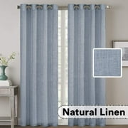 Living Room Linen Curtains Home Decorative Nickel Grommet Curtains Privacy Added Energy Saving Light Filtering Window Treatments Draperies for Bedroom, Stone Blue, 2 Panels, 52 x 96 - Inch