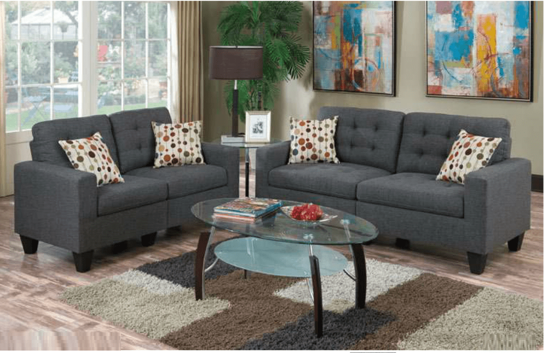 Living Room Modern Sofa Set Sofa Loveseat 2pcs Set Blue Grey Tufted ...