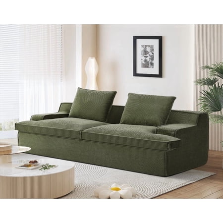 Living Room Nimbus Oversized Full Foam 4-Seater Couch in Soft Corduroy Fabric, Wide Armrests, Ergonomic Compressed Sofa in a Box, No Assembly, 90 Inch Wide, Green