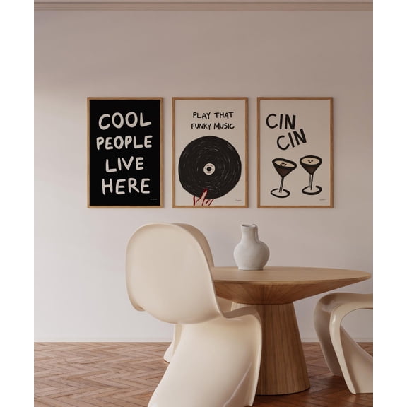 Living Room Print Funky Music Art Print Retro Vinyl Minimalistic Decor Cool People Set 3 Stretched Canvas 16x24