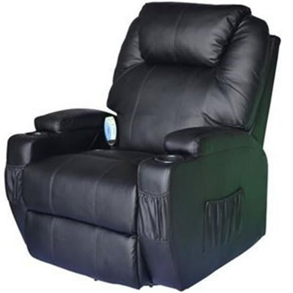 Living Room Recliner Massage Chair Heated Vibrating PU Leather - Black
