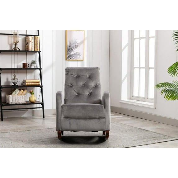 Living Room Rocking Chair, Comfortable Rocker Fabric Padded Seat, Lounge Chair Relax Chair Cushion, Modern High Back Armchair for Nursery, Living Room, Bedroom, Grey