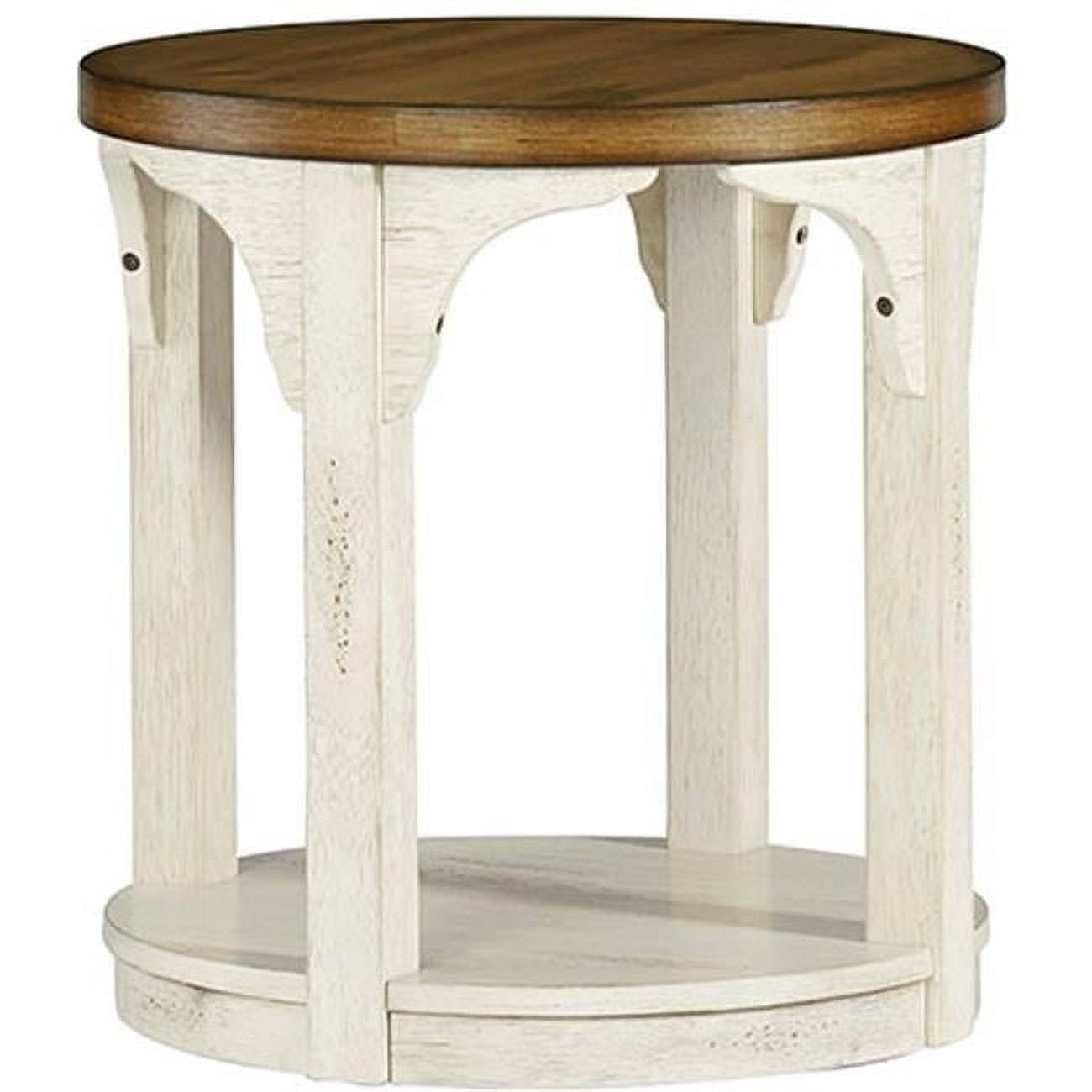 Casual Farmhouse Round End Table in Oak and Antique White, 24"