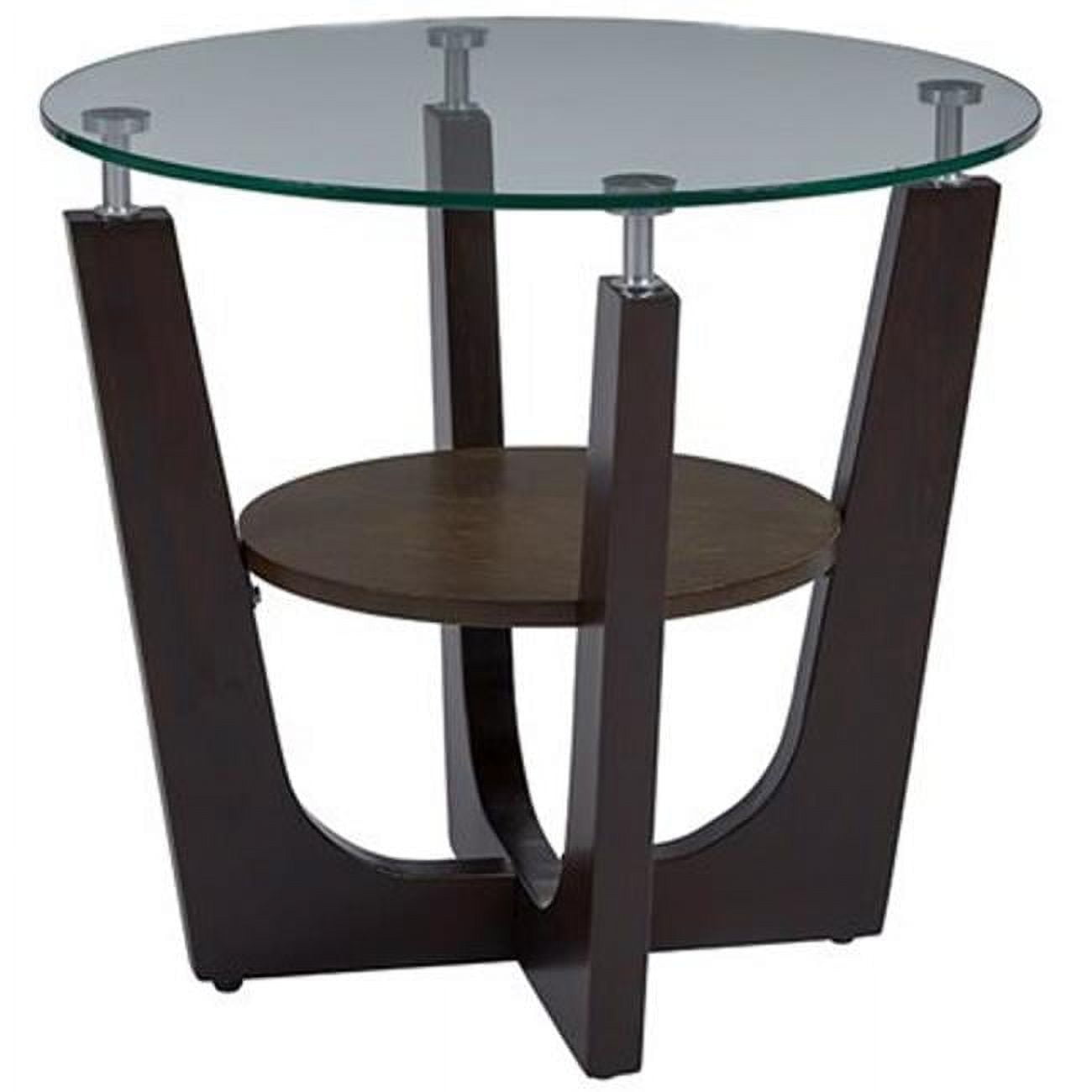 Espresso Brown 26" Round Wood and Glass End Table
