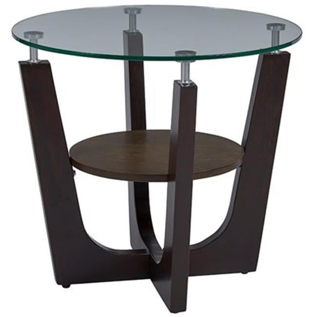 Espresso Brown 26" Round Wood and Glass End Table