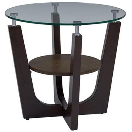 Living Room Round Glass Top End Table, Espresso
