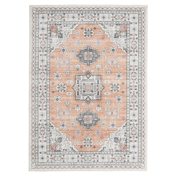 Living Room Rug 10x13, Washable Boho Area Rug Vintage Low Pile Non Slip Large Carpet for Bedroom, Dining Room Home Office