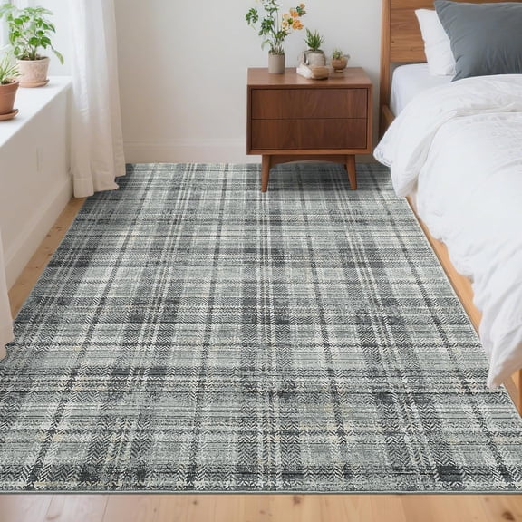 Living Room Rug 5x7 Washable Rug for Bedroom Modern Non Slip Farmhouse Neutral Soft Throw Rugs Low Pile Stain Resistant Carpet for Office Nursery Dining Room 5'x7'