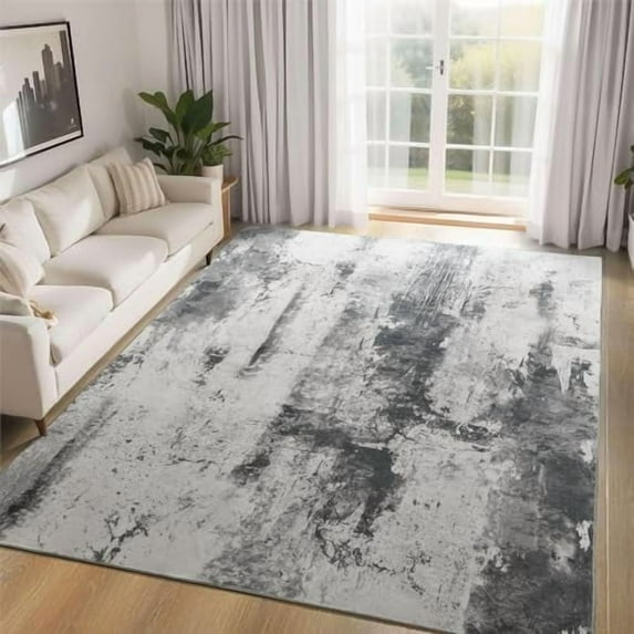 Living Room Rug 5x8 Ink Black Area Rug Machine Washable Boho Rug Non Slip Abstract Vintage Indoor Large Rugs for Bedroom, Classroom, College Dorm, Farmhouse, Dining Room, Kids Playroom