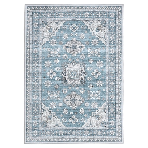 Living Room Rug 8x10, Washable Boho Area Rug Vintage Low Pile Non Slip Carpet for Bedroom, Dining Room Home Office