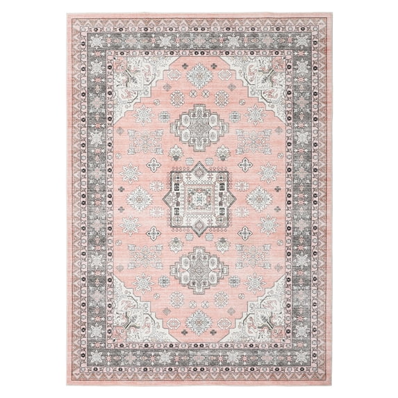 Living Room Rug 9x12, Washable Boho Area Rug Vintage Low Pile Non Slip Carpet for Bedroom, Dining Room Home Office