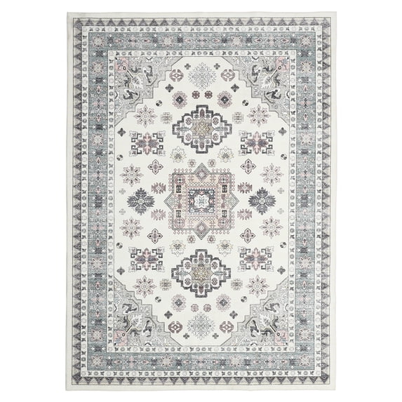 Living Room Rug 9x12, Washable Boho Area Rug Vintage Low Pile Non Slip Carpet for Bedroom, Dining Room Home Office