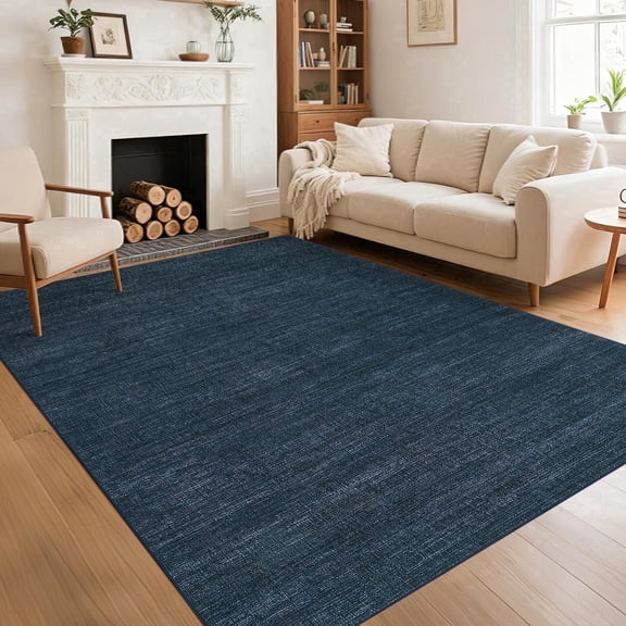 DSstyles Modern Blue Solid Color Area Rugs, 8x10FT, Non-Slip Backing