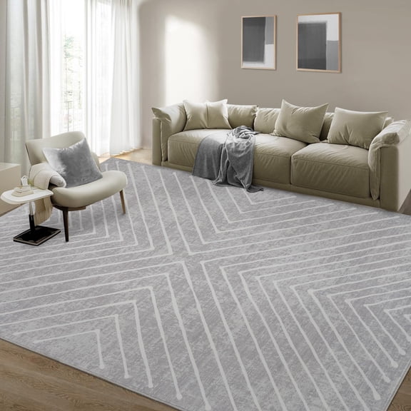 Living Room Rugs 8x10 Non Skid Bedroom Rug Stain Resistant Rug for Office Neutral Striped Area Rug for Dining Room Modern Geometric Area Rug for Classroom Light Grey