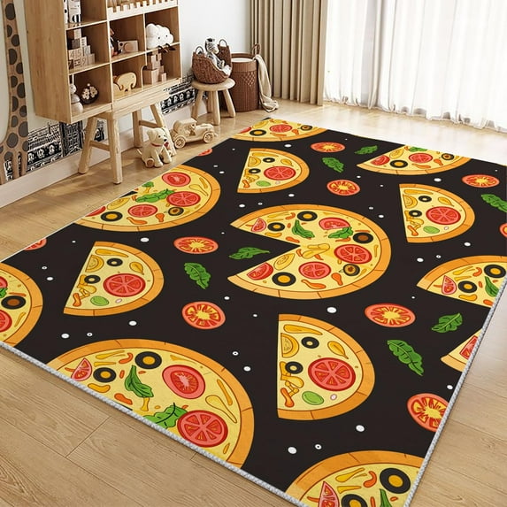 Living Room Rugs Non-Slip Carpet, Cartoon Food Pizza Rug Machine Washable Rectangle Rug, Multicolored Decoration Carpet, Soft Low Pile Floor Decorate Carpets For Bedroom