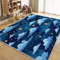 Living Room Rugs Non-Slip Carpet, Cartoon Style Stars And Clouds Rug Machine Washable Rectangle Rug, Blue Decoration Carpet, Soft Low Pile Floor Decorate Carpets For Bedroom