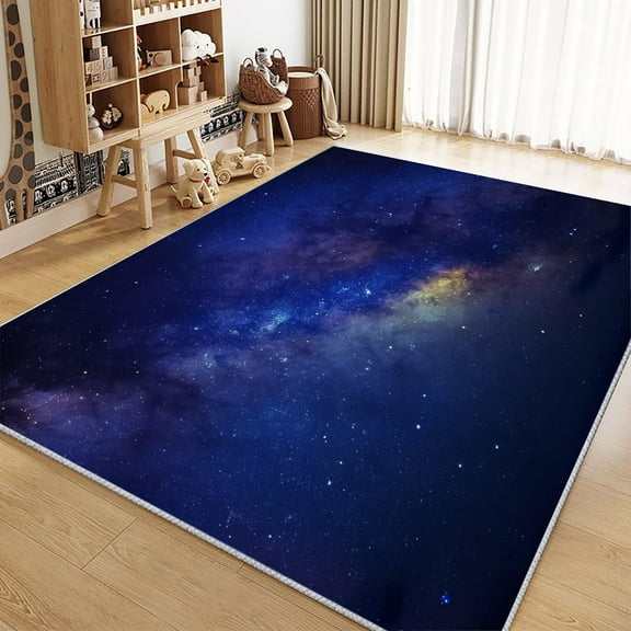 Living Room Rugs Non-Slip Carpet, Night Sky Galaxy Stars Rug Machine Washable Rectangle Rug, Dark Blue Decoration Carpet, Soft Low Pile Floor Decorate Carpets For Bedroom