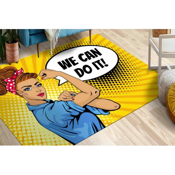 Living Room Rugs, Rugs, Woman Power Rug, Workplace Rug, Rug, Entryway Rug, Runner Rug, Abstract Rugs, Cute Rugs, Yellow Rug, 1.7'x2.3' - 50x70 cm