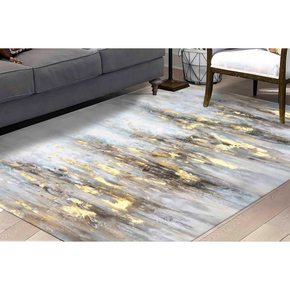 Living Room Rugs, Soft Tones And Gold Rugs, Contemporary Rug, Runner Rugs, Front Door Rug, Modern Rug, Salon Rug, Office Decor Rug, 1.7'x2.3' - 50x70 cm