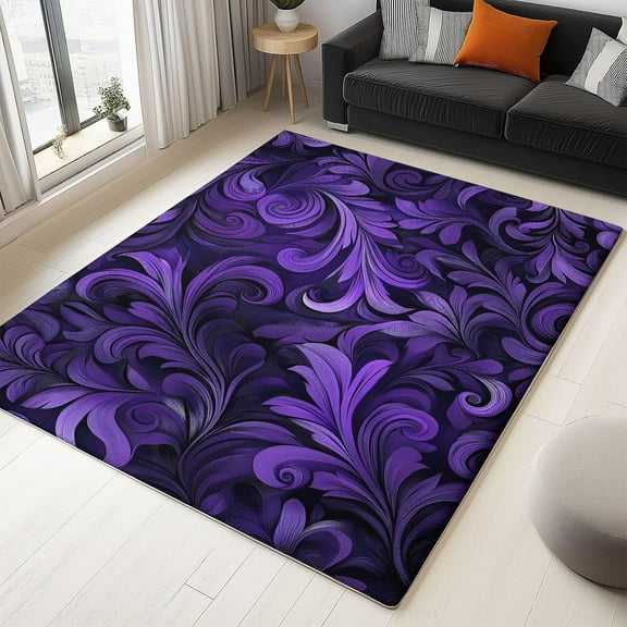 Living Room Rugs Washable Fantasy Flowers Soft Thin Large Rug Indoor Floor No Slip Rug Carpet For Bedroom Under Dining Table Home Office Decor Purple 1x2ft