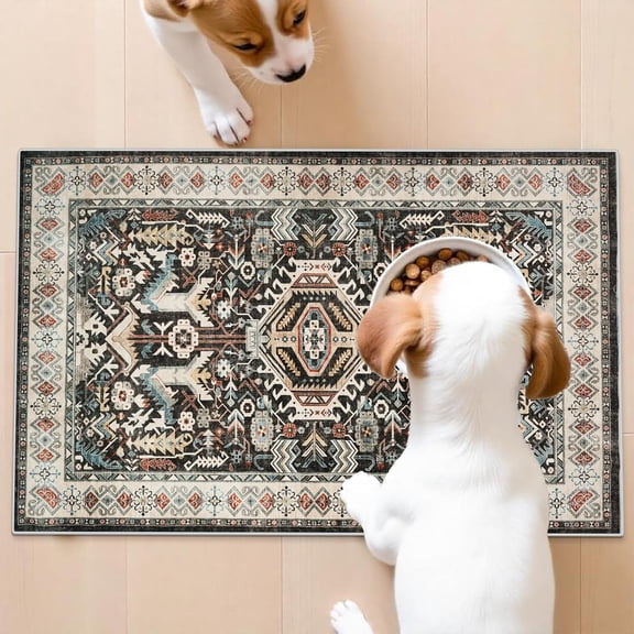 Living Room Runner Rug Washable - 2x3 Large Bedroom Rug Distressed Oriental Non-Slip Non-Shedding Print Floor Carpet for Dining Room Kitchen (Black,2x3)