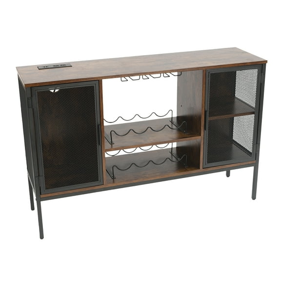 Living Room Rustic Cabinet with Built-in Outlet - 2 Mesh Doors, Particle Board/Iron Material, 1203476.5cm - 88.18lbs Load + All Assembly Accessories