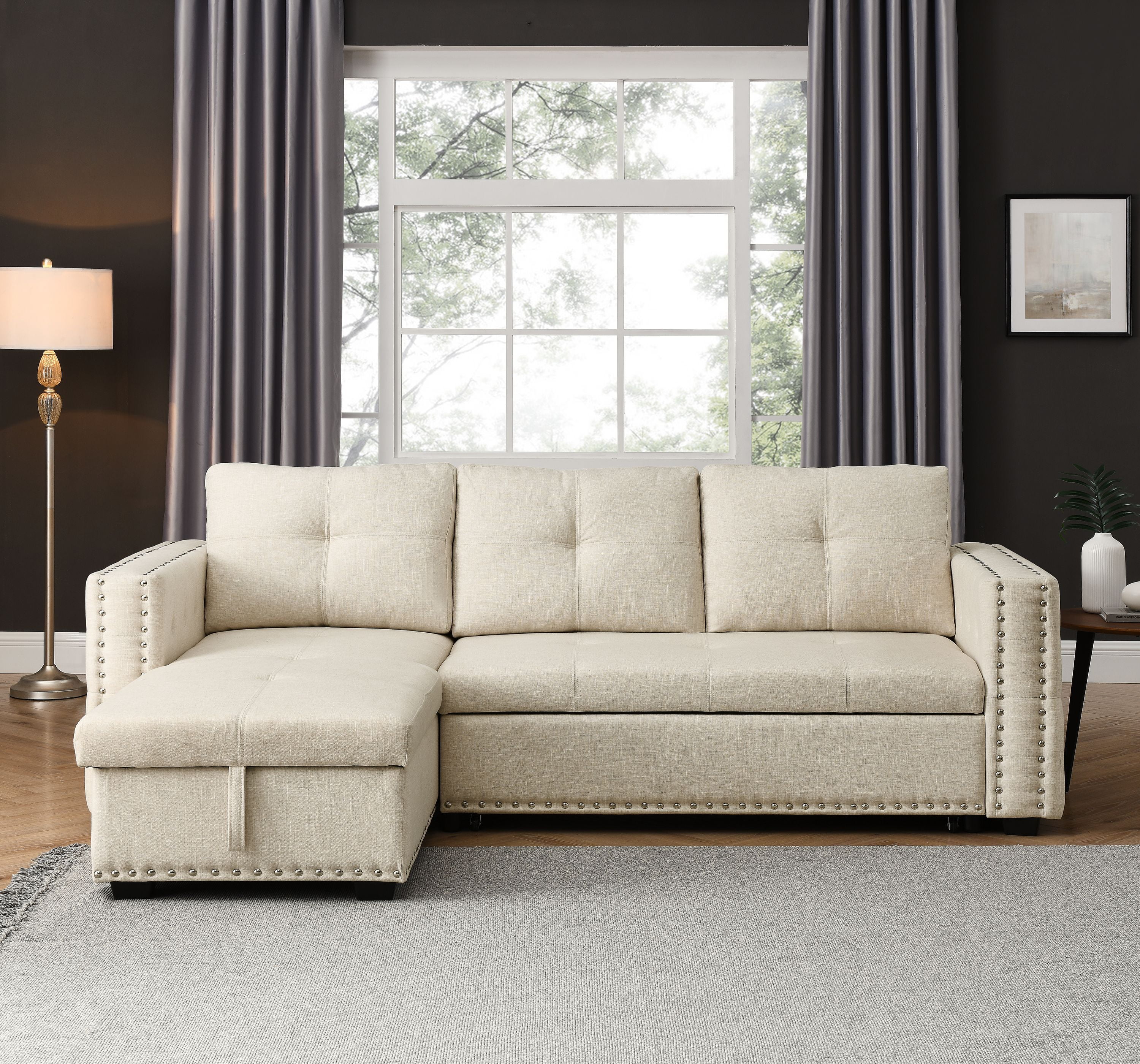 Living Room Sectional Sofa, Aukfa Modern Velvet Reversible Sleeper