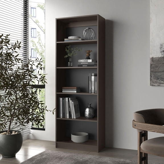 Living Room Shelving Units FM FURNITURE Dam Bookcase with Open Storage and 5 Shelves, Stained Walnut,Display Cabinets For Living Room