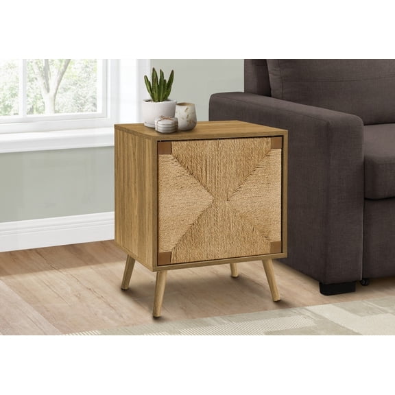 Living Room Side Accent Table - 23 Inch High, Light Walnut Laminate & Seagrass