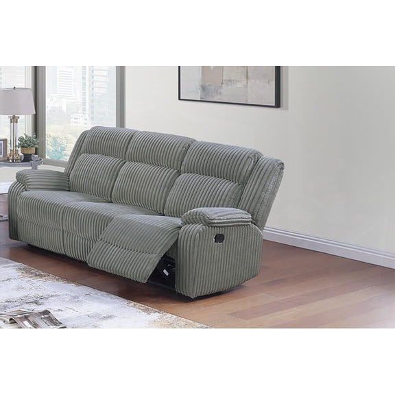 Living Room Smoke Color Fur-Like Corduroy 1pc Motion Reclining Sofa - Plush Textured Seat