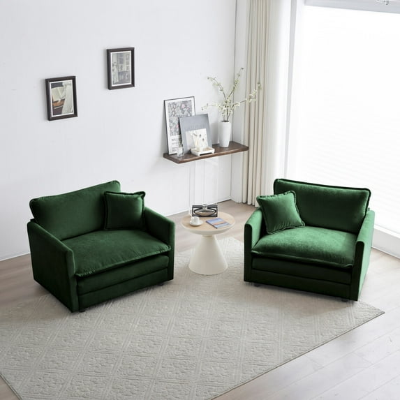 Living Room Sofa Chairs Set of 2, Comfy Single Deep Seat Sofa with Armrest, Upholstered Modern Armchair with Thick Cushion for Living Room, Bedroom