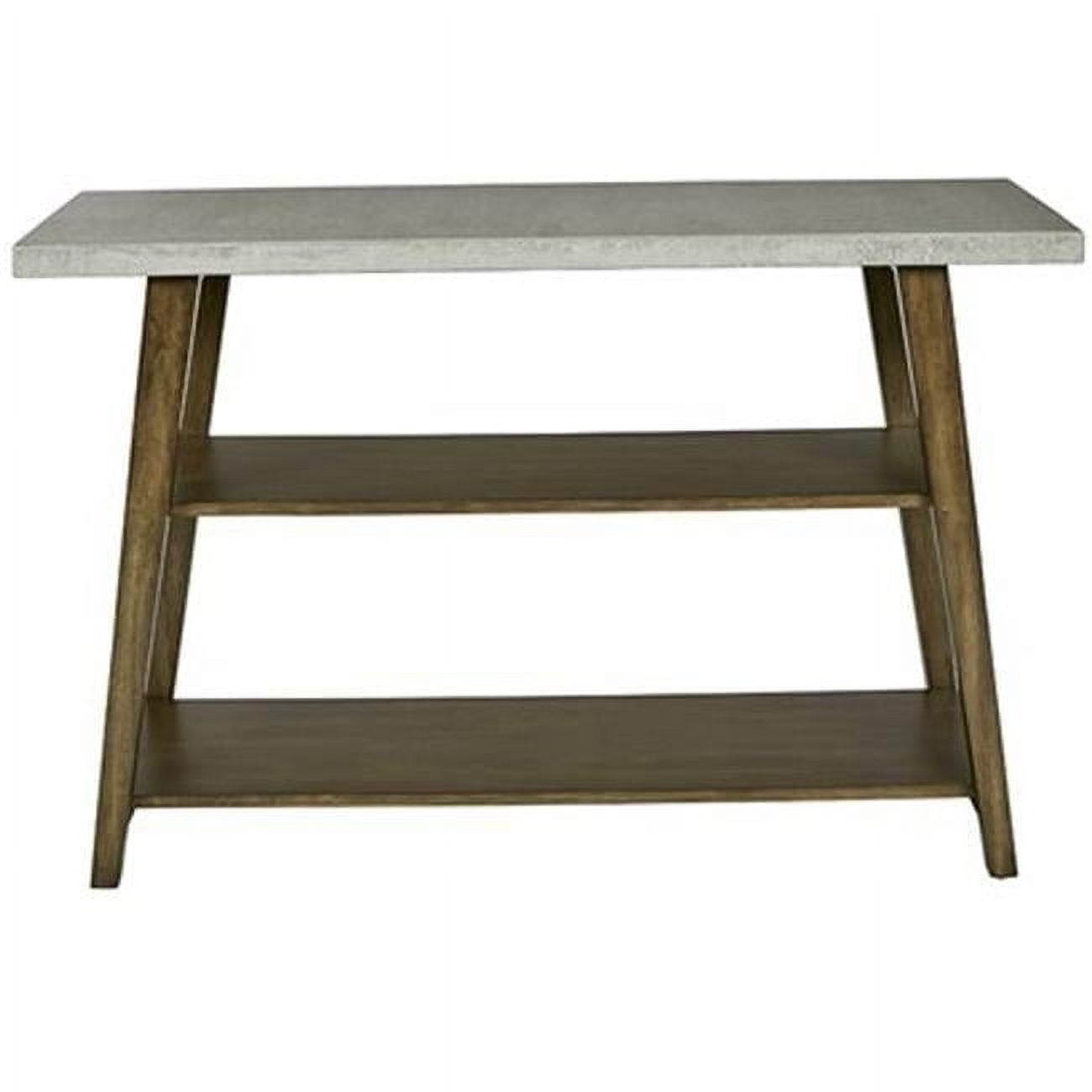 Concrete Gray and Auburn Wood Rectangular Console Table with Storage