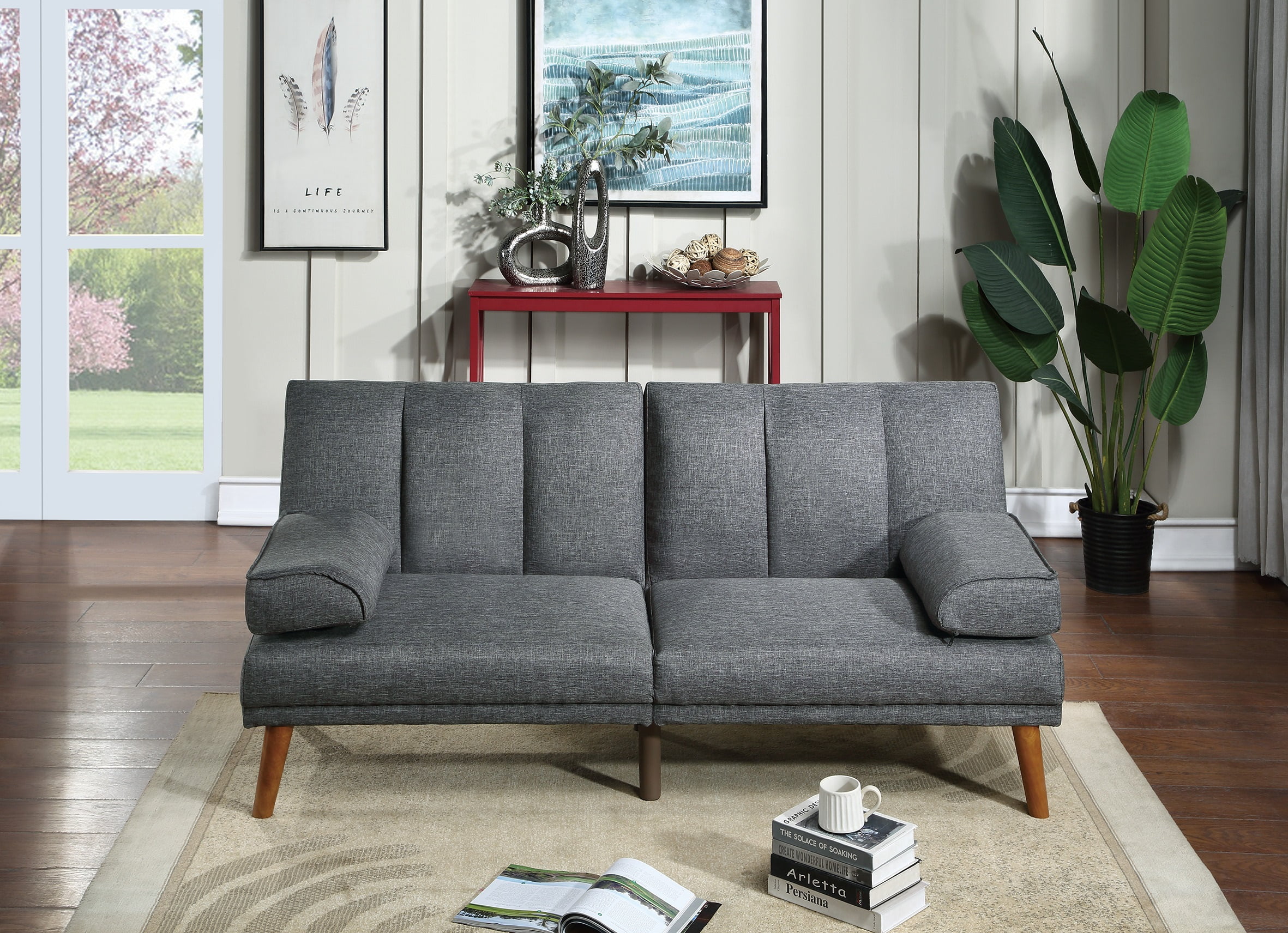 Living Room Sofa Convertible Bed Sofa Blue Grey Polyfiber Adjustable ...