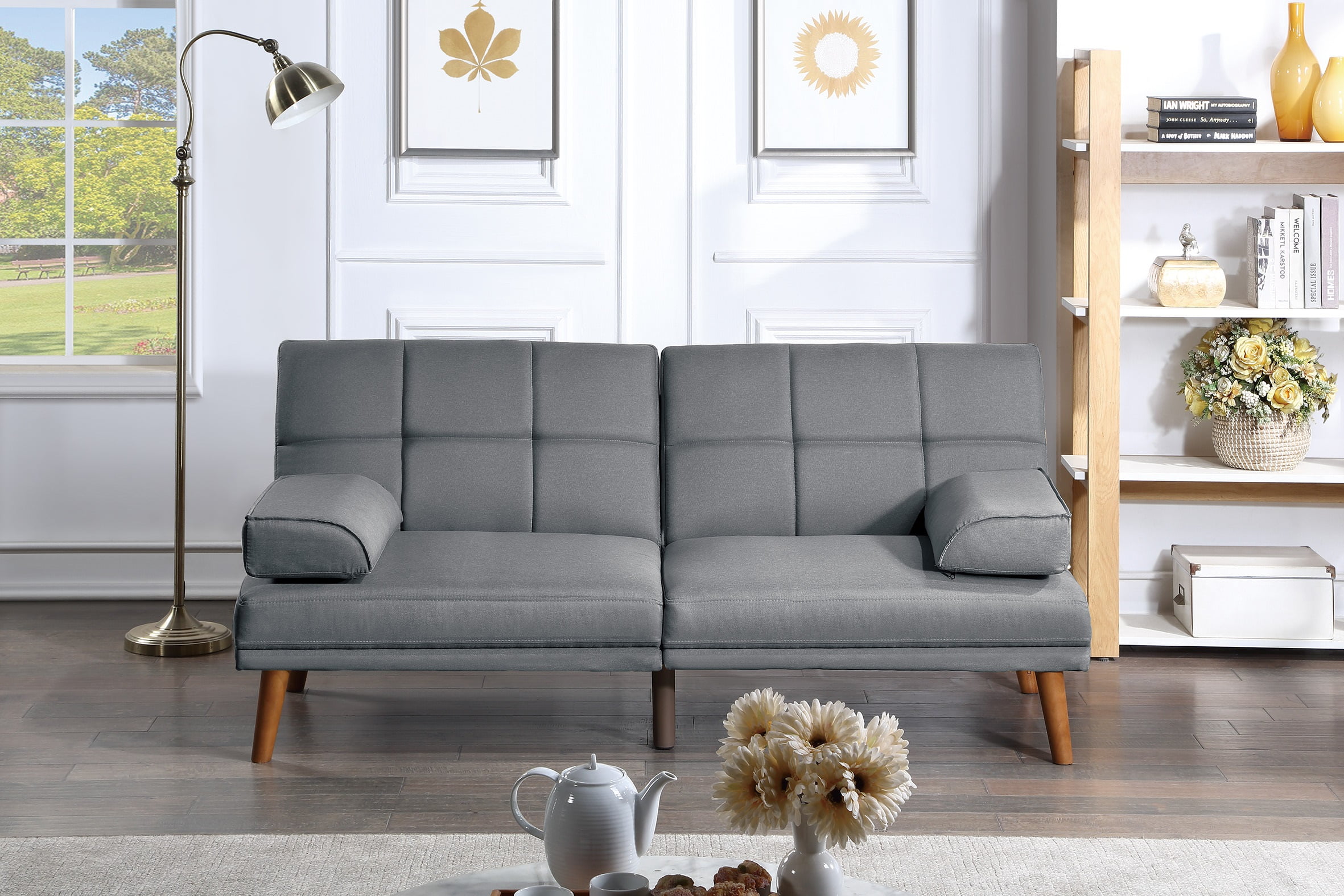 Living Room Sofa Convertible Bed Sofa Blue Grey Polyfiber Adjustable ...