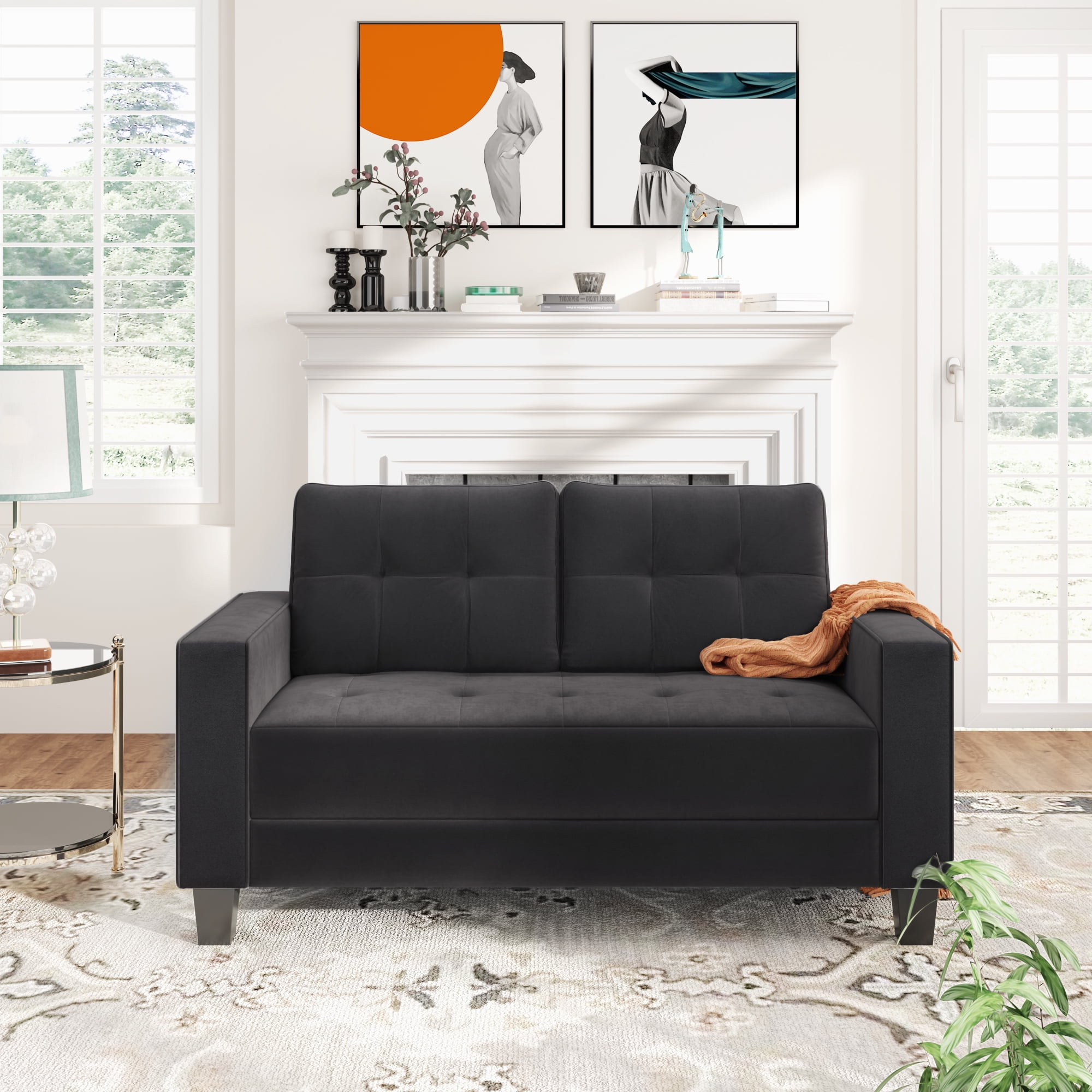 Living Room Sofa Loveseat Modern Sofa Comfortable Velvet Plywood Frame Loveseat Chair Removable Backrest and Cover for Home