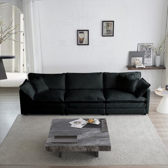 Modern Mid-Century 3-Seater Couch with Chenille Fabric (220×80×75cm)