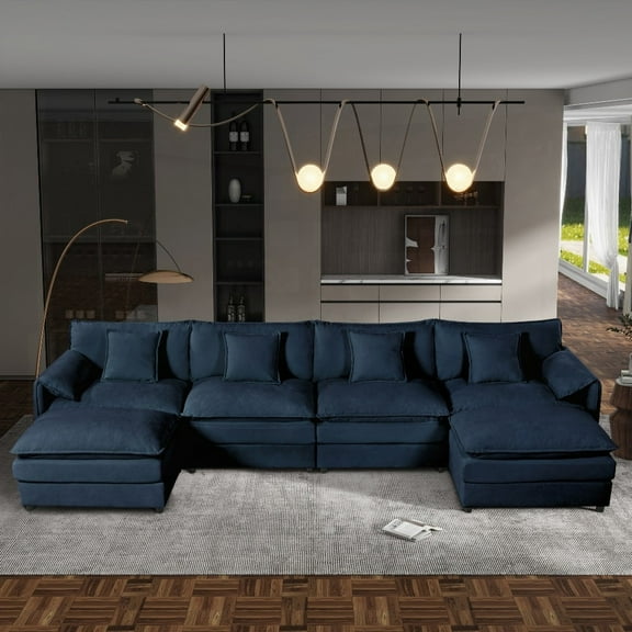 Living Room Sofa - Oversized U Shaped 4-Seater, Chenille Blue, Deep Seat 29.92", Modular & Flexible, Offering Ultimate Comfort & Spacious Seating
