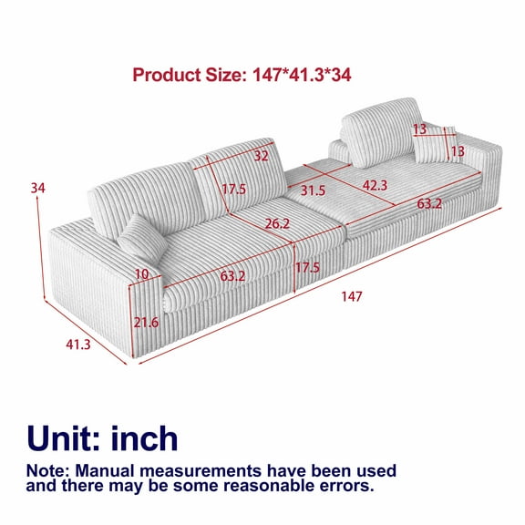 Living Room Sofas 114.5'Modern Corduroy Modular foam Sofa, Recliner Seat reversible Sofa, 2-in-1 Sofa with Recliner and L-Shaped Sofa Combination with Three Cushion Neck Pillow Combination and Two Th