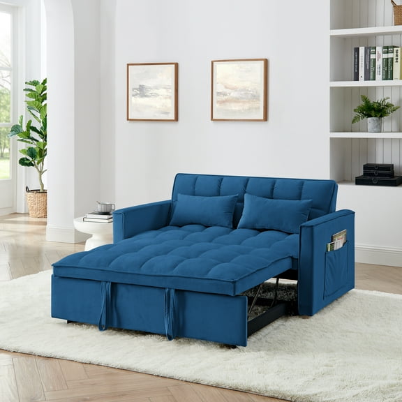 Living Room Sofas 54.33 inch versatile foldable sofa bed in 3 lengths, modern sofa sofa sofa velvet pull-out bed, adjustable back (BLUE),Comfortable Sofas