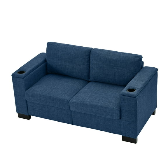 Living Room Sofas 67.7" Modern Style Living Room Loveseat Fabric Couch,Square Arm Sofa with Cup Holder,Storage Sofa,Upholstered Polyester Blue.,Comfortable Sofas