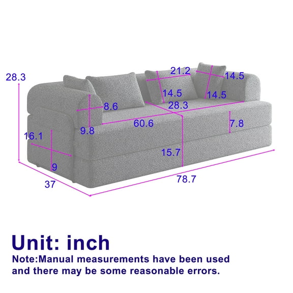 Living Room Sofas 78.7-Inch Convertible Sleeper Sofa Bed with Cylindrical Pillow, Chenille Folding Mattress Couch with ,Folding Sofa Bed with Side Pocket, Floor Sofa Lounge Couch for Living Room Bedr